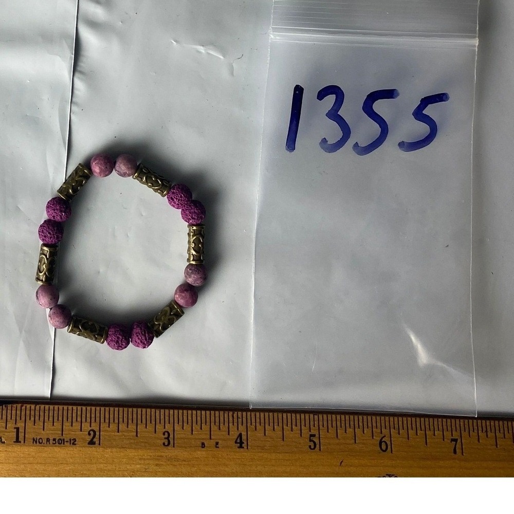 Beaded Stretch Bracelet‎ Purple Pink Gold Tone Accent Beads